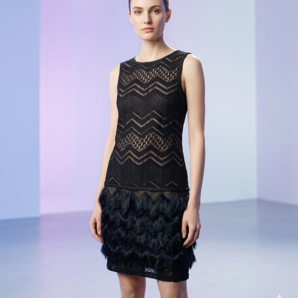 Max Studio black fringe trim cocktail dress size XS
